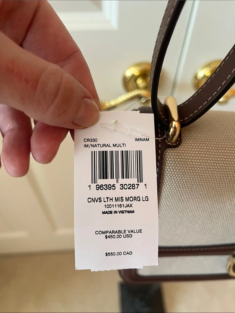 Coach Cream Canvas Crossbody with Brown Leather Trim and Gold Hardware